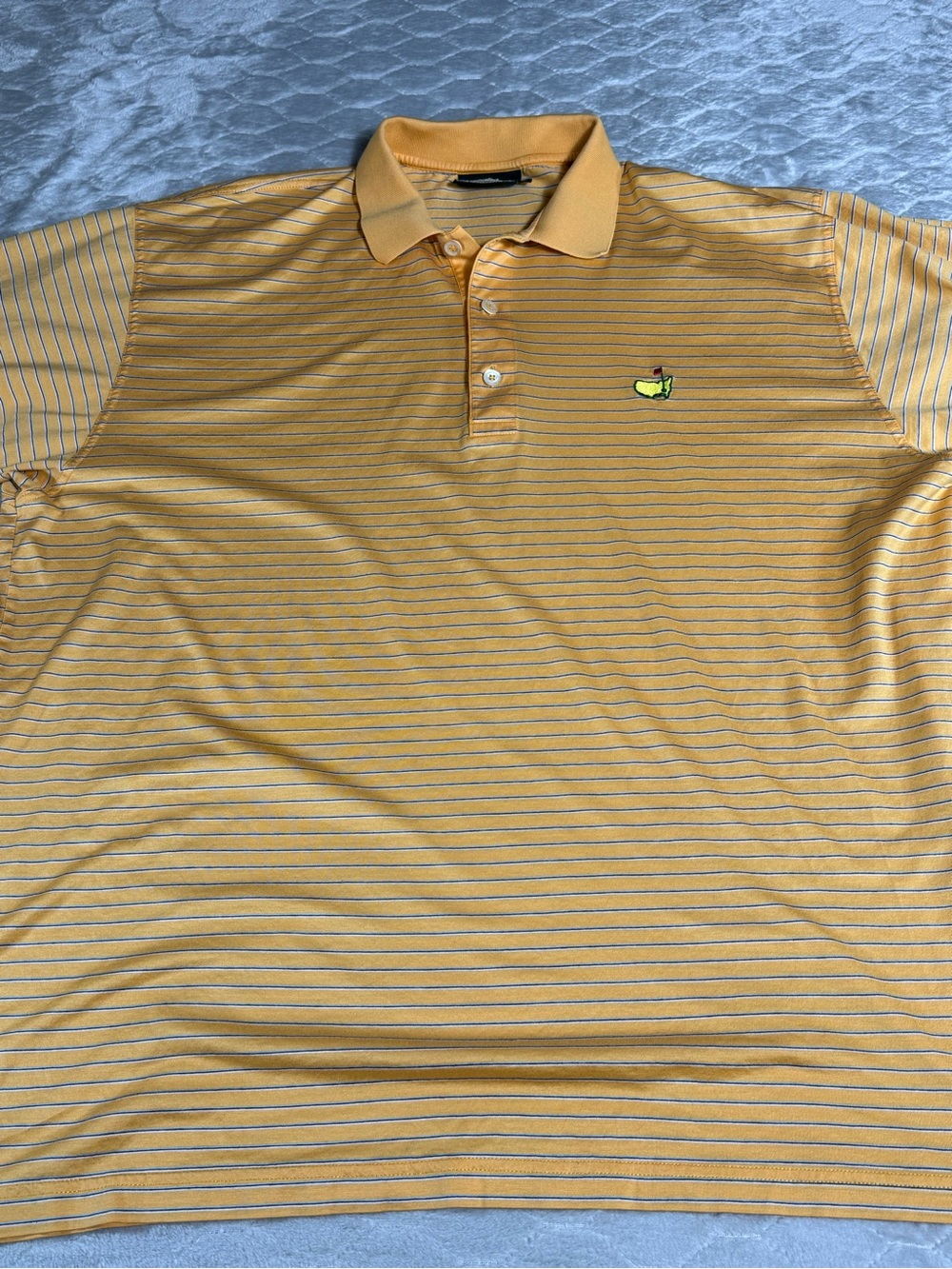 Masters Golf Polo Shirt XL Made in Italy 100% Cotton Yellow Striped Augusta Logo